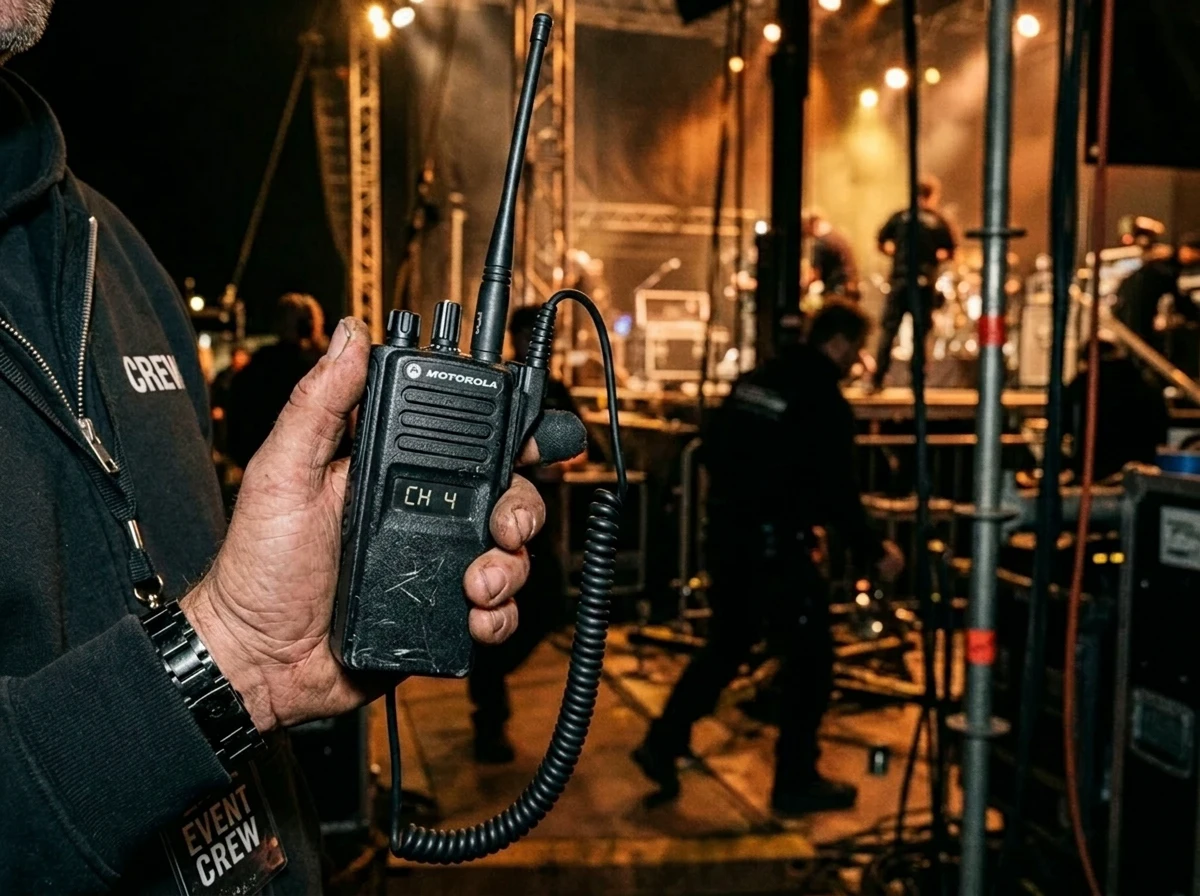 Crew walkie-talkie backstage, Hands 4 Events